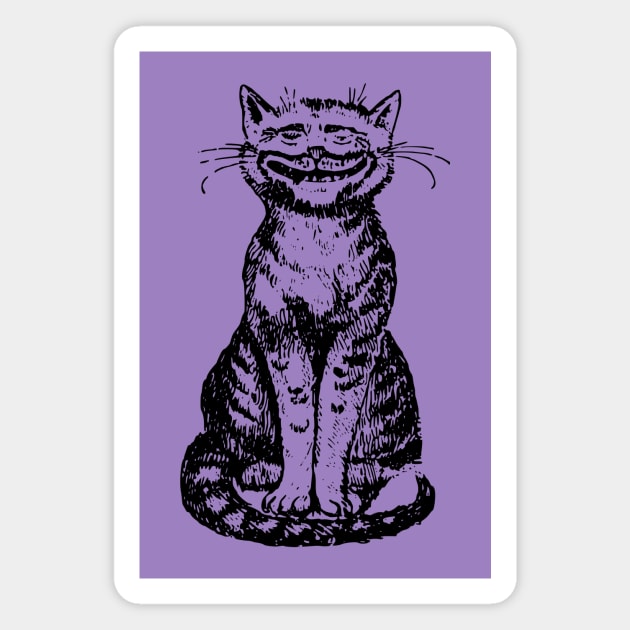 Smiling Cat on Purple Magnet by Vintage Sketches